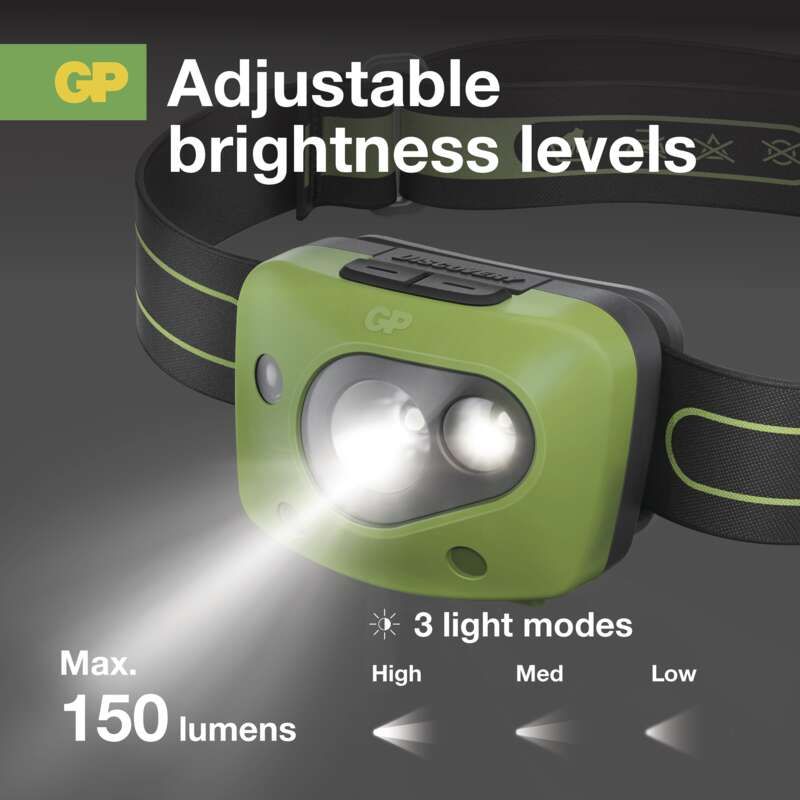 Svietidlo čelové GP Discovery CH34 LED LR03, P8554 – sivo/zelené