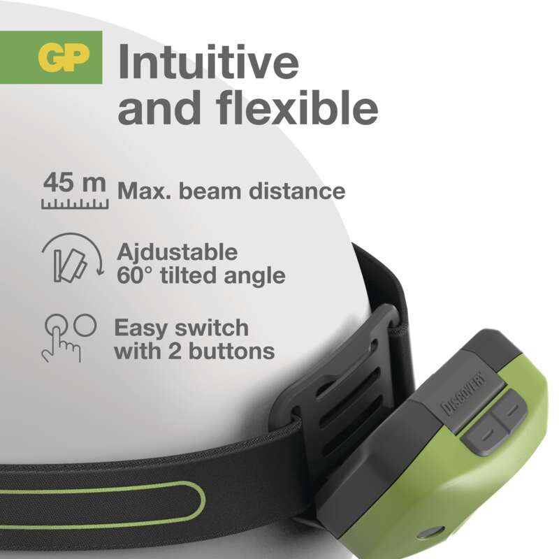Svietidlo čelové GP Discovery CH34 LED LR03, P8554 – sivo/zelené