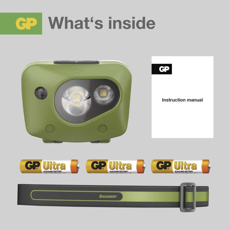 Svietidlo čelové GP Discovery CH34 LED LR03, P8554 – sivo/zelené