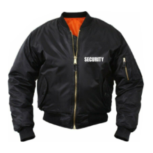 Bunda letecká MA-1 Bomber SECURITY – čierna, s bielym nápisom