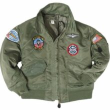 Bunda detská pilotná CWU s nášivkami – olivová