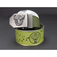 Opasok poľovnícky textilný SVÄTÝ HUBERT v darčekovom balení – olivový